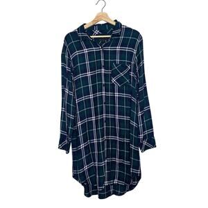 Rails Bianca Flannel Shirt Dress Forest Green Navy Plaid Large Fall Cozy
